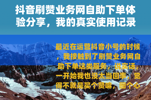抖音刷赞业务网自助下单体验分享，我的真实使用记录与思考