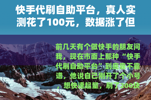 快手代刷自助平台,真人实测花了100元,数据涨了但账号可能废了 快手代刷自助平台,真人实测花了100元,数据涨了但账号可能废了