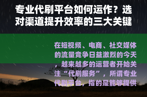 专业代刷平台如何运作?选对渠道提升效率的三大关键点 专业代刷平台如何运作?选对渠道提升效率的三大关键点
