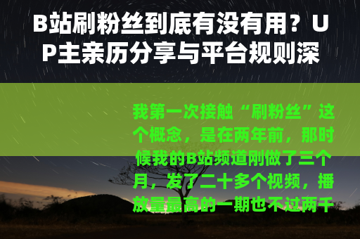 B站刷粉丝到底有没有用？UP主亲历分享与平台规则深度分析