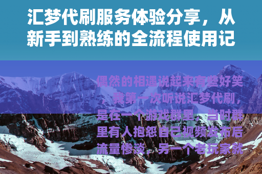 汇梦代刷服务体验分享，从新手到熟练的全流程使用记录