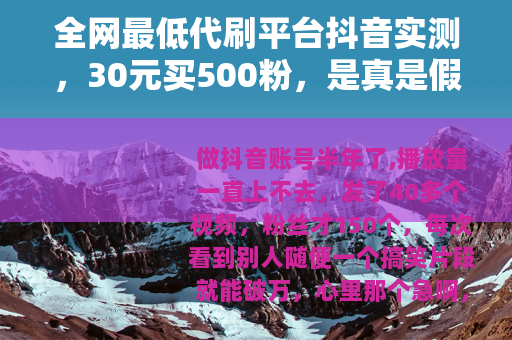 全网最低代刷平台抖音实测，30元买500粉，是真是假？