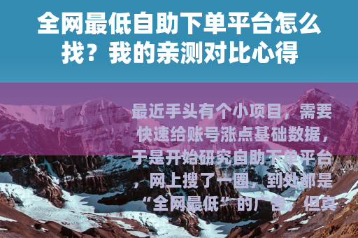 全网最低自助下单平台怎么找？我的亲测对比心得