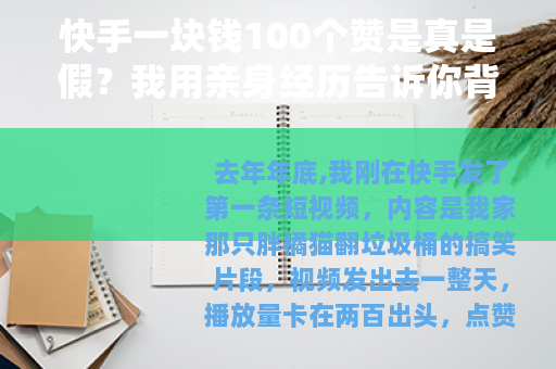快手一块钱100个赞是真是假？我用亲身经历告诉你背后的门道