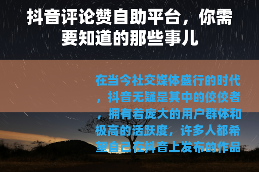 抖音评论赞自助平台，你需要知道的那些事儿