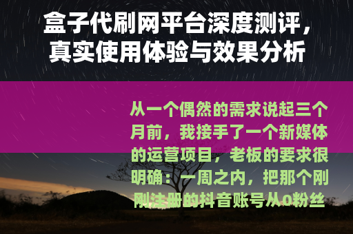 盒子代刷网平台深度测评，真实使用体验与效果分析