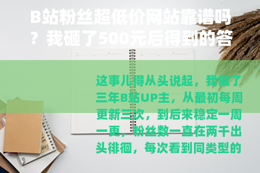 B站粉丝超低价网站靠谱吗？我砸了500元后得到的答案（25字）
