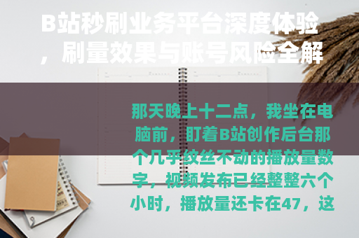 B站秒刷业务平台深度体验，刷量效果与账号风险全解析