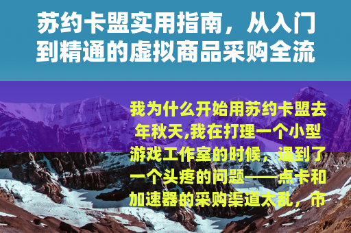 苏约卡盟实用指南，从入门到精通的虚拟商品采购全流程解析