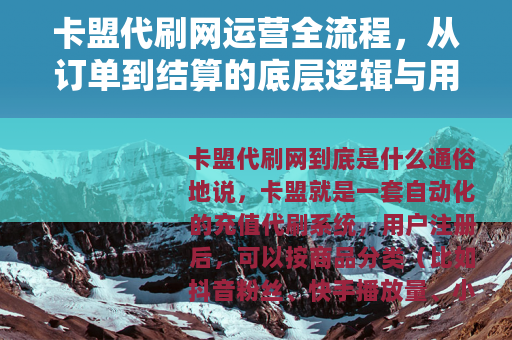 卡盟代刷网运营全流程，从订单到结算的底层逻辑与用户行为分析