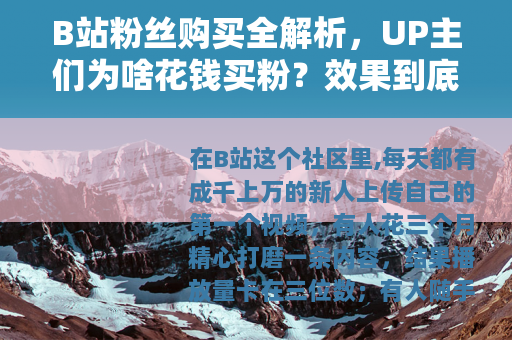 B站粉丝购买全解析，UP主们为啥花钱买粉？效果到底值不值？