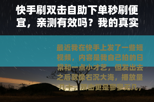 快手刷双击自助下单秒刷便宜，亲测有效吗？我的真实使用记录与心得