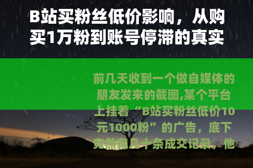 B站买粉丝低价影响,从购买1万粉到账号停滞的真实经历与长期代价 B站买粉丝低价影响,从购买1万粉到账号停滞的真实经历与长期代价