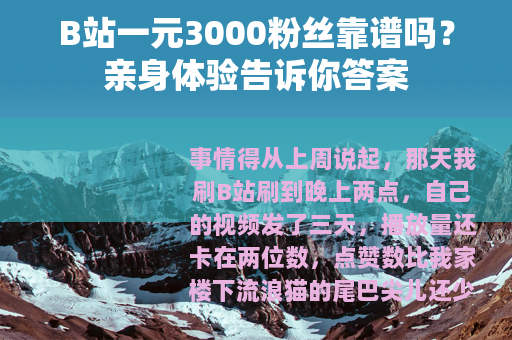 B站一元3000粉丝靠谱吗？亲身体验告诉你答案