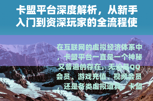 卡盟平台深度解析，从新手入门到资深玩家的全流程使用指南
