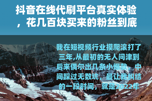 抖音在线代刷平台真实体验，花几百块买来的粉丝到底能撑几天？