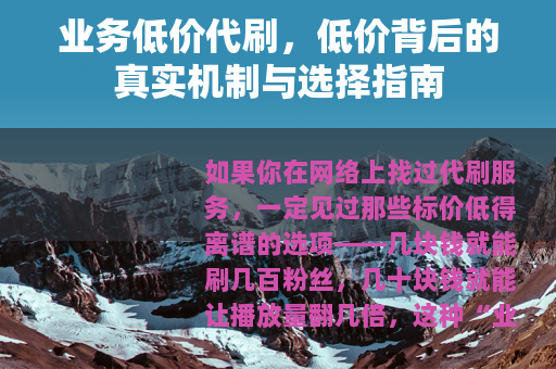 业务低价代刷，低价背后的真实机制与选择指南