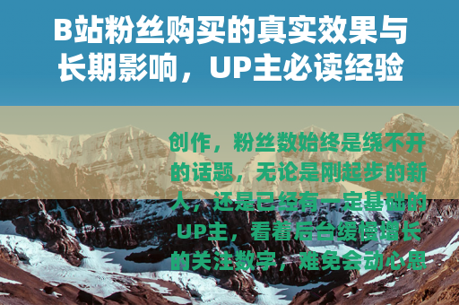 B站粉丝购买的真实效果与长期影响，UP主必读经验分享