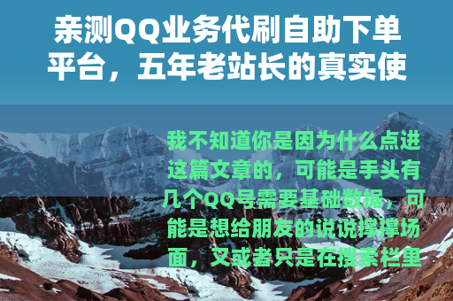 亲测QQ业务代刷自助下单平台，五年老站长的真实使用体验与思考