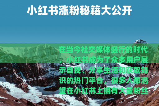 小红书涨粉秘籍大公开