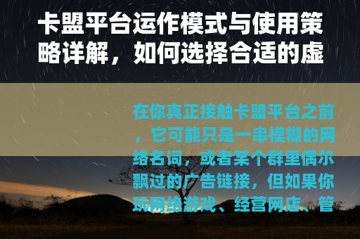 卡盟平台运作模式与使用策略详解，如何选择合适的虚拟资源渠道