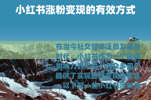 小红书涨粉变现的有效方式