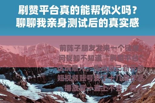 刷赞平台真的能帮你火吗？聊聊我亲身测试后的真实感受