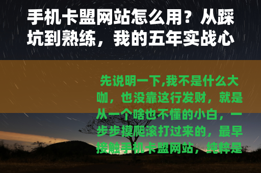 手机卡盟网站怎么用？从踩坑到熟练，我的五年实战心得