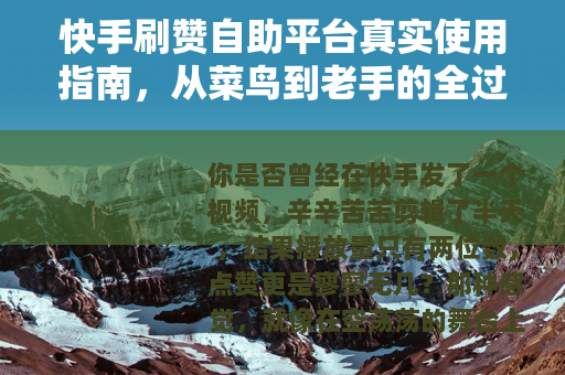 快手刷赞自助平台真实使用指南，从菜鸟到老手的全过程记录