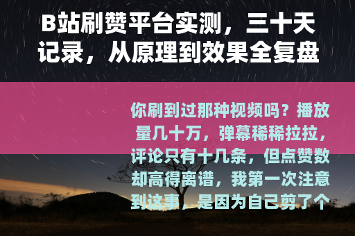 B站刷赞平台实测，三十天记录，从原理到效果全复盘