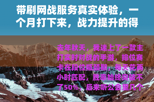 带刷网战服务真实体验，一个月打下来，战力提升的得与失