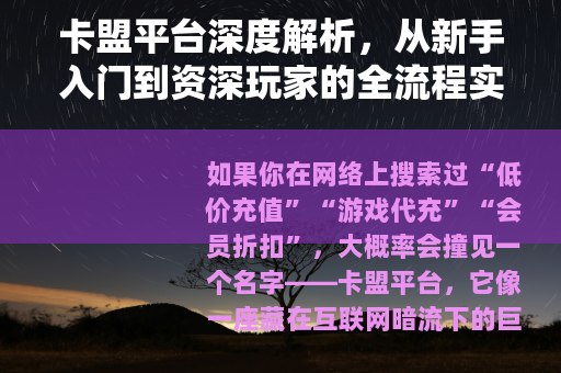 卡盟平台深度解析，从新手入门到资深玩家的全流程实操指南