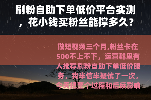 刷粉自助下单低价平台实测，花小钱买粉丝能撑多久？
