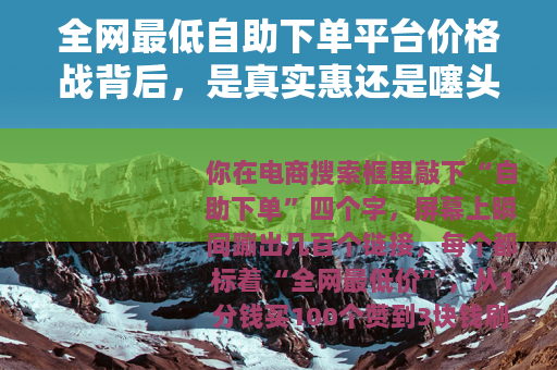 全网最低自助下单平台价格战背后，是真实惠还是噻头？用户该信谁？