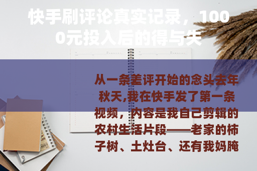 快手刷评论真实记录，1000元投入后的得与失