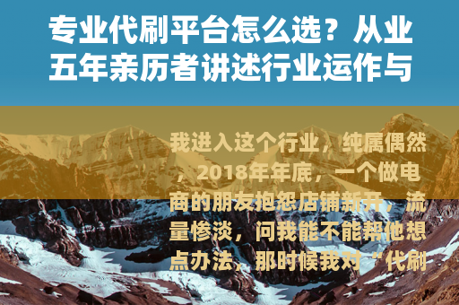 专业代刷平台怎么选?从业五年亲历者讲述行业运作与实用技巧 专业代刷平台怎么选?从业五年亲历者讲述行业运作与实用技巧