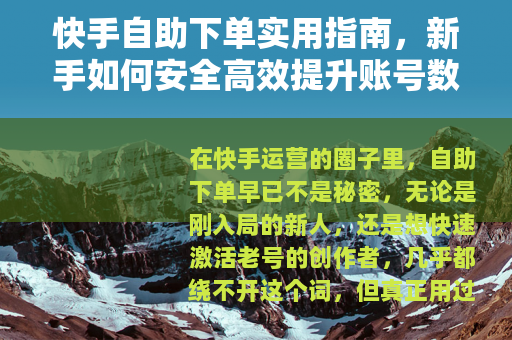 快手自助下单实用指南，新手如何安全高效提升账号数据？