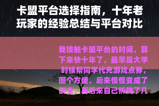 卡盟平台选择指南，十年老玩家的经验总结与平台对比