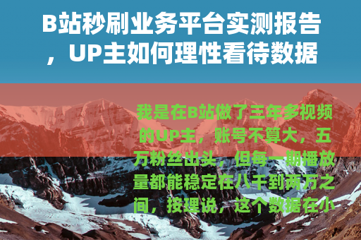 B站秒刷业务平台实测报告，UP主如何理性看待数据增长与创作本质