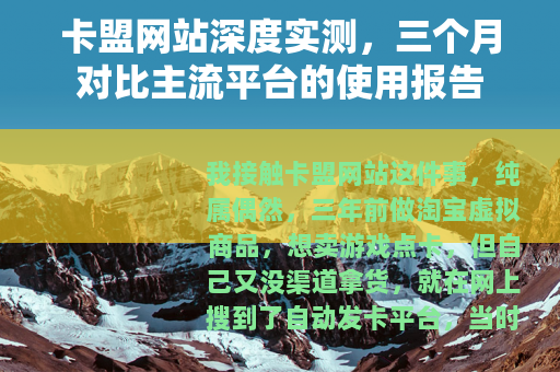 卡盟网站深度实测，三个月对比主流平台的使用报告
