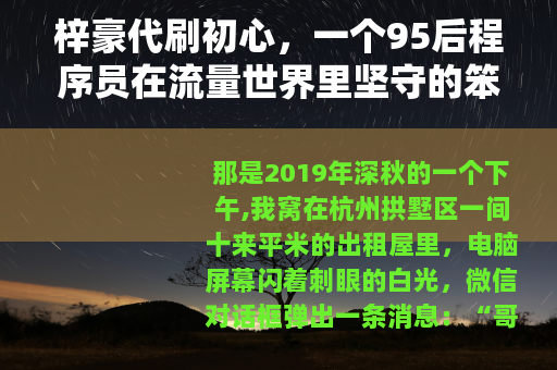 梓豪代刷初心，一个95后程序员在流量世界里坚守的笨拙浪漫