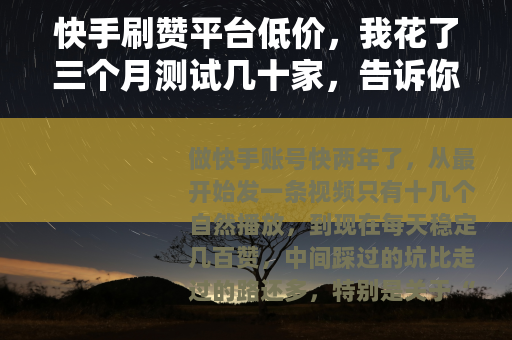 快手刷赞平台低价，我花了三个月测试几十家，告诉你哪些真的能买