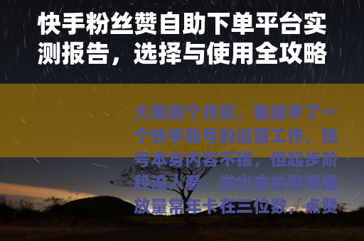 快手粉丝赞自助下单平台实测报告,选择与使用全攻略(24字) 快手粉丝赞自助下单平台实测报告,选择与使用全攻略(24字)