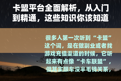 卡盟平台全面解析，从入门到精通，这些知识你该知道