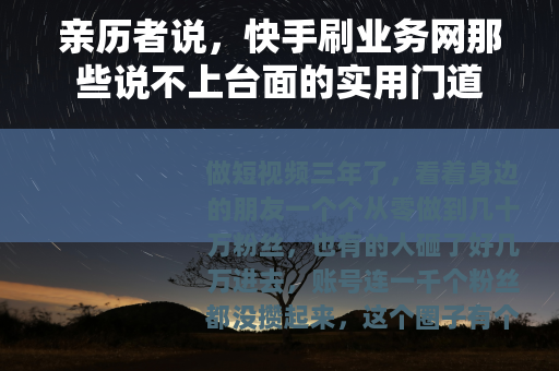 亲历者说，快手刷业务网那些说不上台面的实用门道