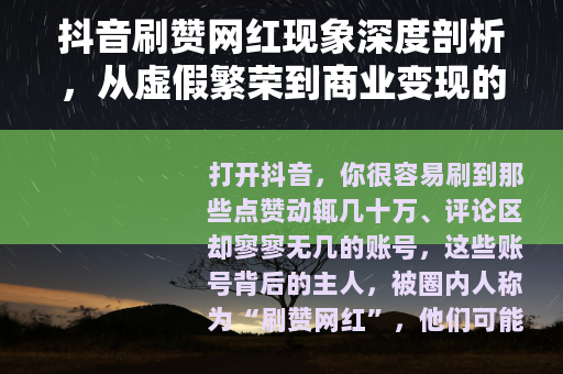 抖音刷赞网红现象深度剖析，从虚假繁荣到商业变现的完整链条
