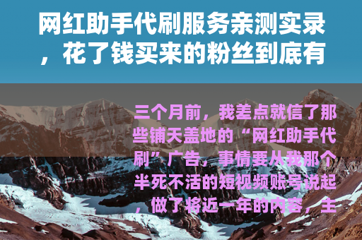 网红助手代刷服务亲测实录，花了钱买来的粉丝到底有多大用？