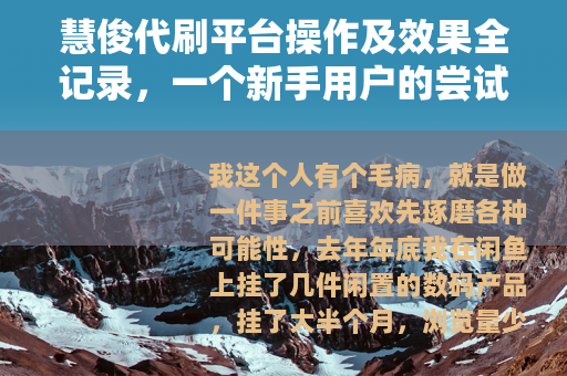 慧俊代刷平台操作及效果全记录，一个新手用户的尝试与反思