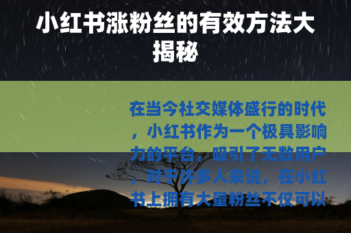小红书涨粉丝的有效方法大揭秘