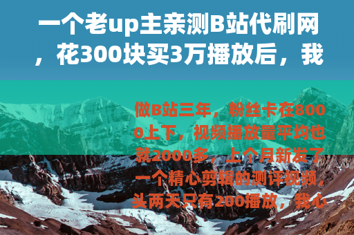 一个老up主亲测B站代刷网，花300块买3万播放后，我后悔了